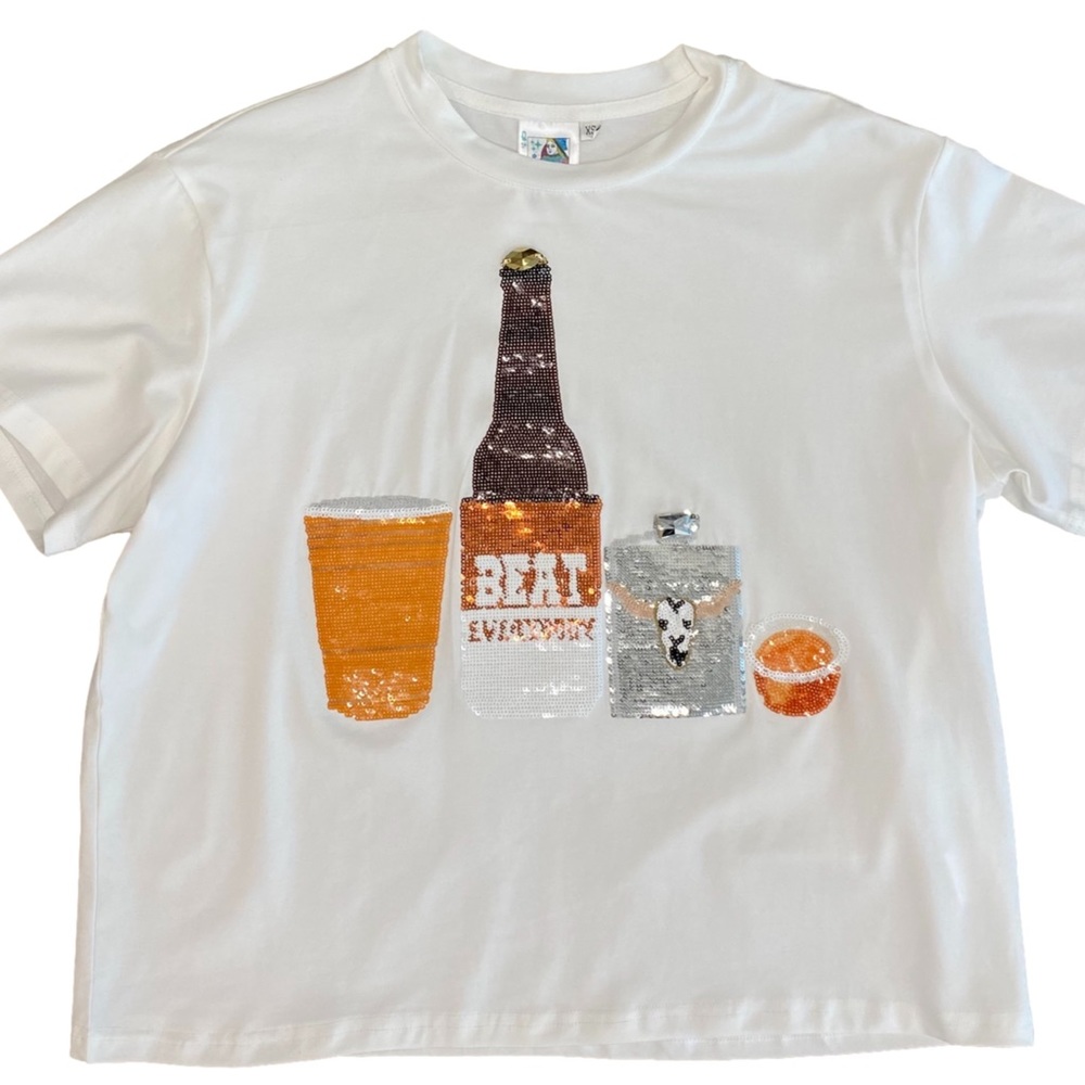 Queen of Sparkles - UT Gameday - longhorns - Texas Hook Me A Drink Top sz L
